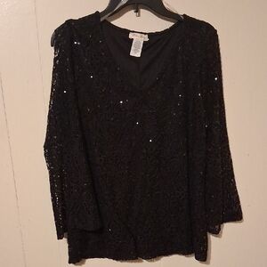 Brittany Black Sequin Lace Blouse